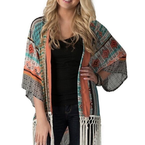 Lucky & Coco Colorful Boho Fringe Kimono XL - Picture 1 of 16